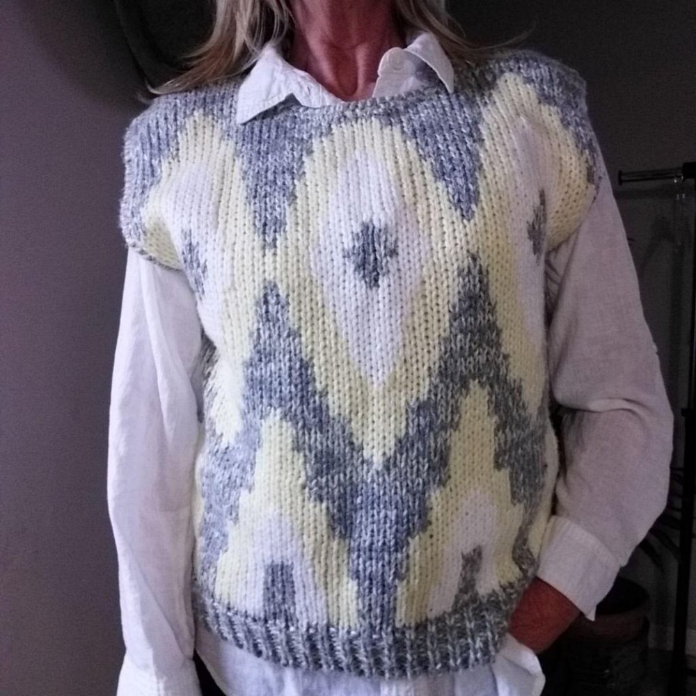 Vintage Sweater Vest Pull Over Hand Loomed Knit